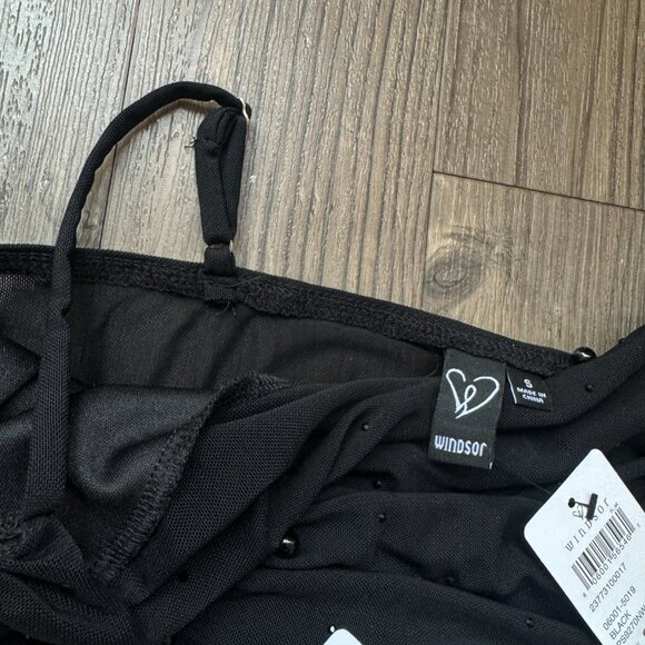 WINDSOR BLACK EMBELLISHED PEARL RUCHED MESH MIDI SKIRT CO-ORD SET - SMALL - Picture 11 of 12